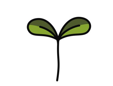 Yeşil renkli iki yaprak desenli filizlenme. Ekme ve bahar tasarım elementleri. İzole vektör resmi