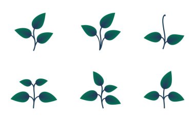 Yeşil yapraklı bitkiler gradyan çizim seti. Doğa ve ekim tasarımı elementleri. İzole vektör resimleri