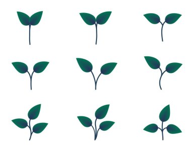 Filizlenmiş bitki yeşili gradyan çizimler. Doğa ve ekim tasarımı elementleri. İzole vektör resimleri