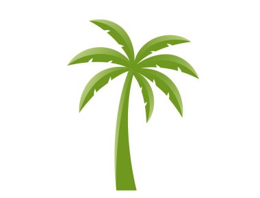 Yeşil renkli palmiye ağacı çizimi. Plaj, tropik, egzotik ve turizm sembolü. İzole vektör resmi