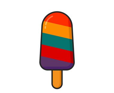 Renkli buz şekeri. Dondurma, soğuk meyveli tatlı ve yaz yemeği. İzole vektör resmi