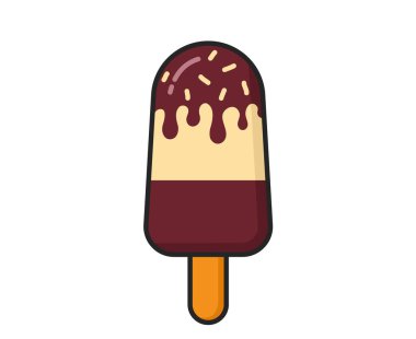 Kremalı ve serpilmiş çikolatalı dondurma. Soğuk tatlı ve yaz yemeği. İzole vektör resmi