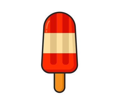 Kırmızı beyaz buz şekeri. Dondurma, soğuk meyveli tatlı ve yaz yemeği. İzole vektör resmi