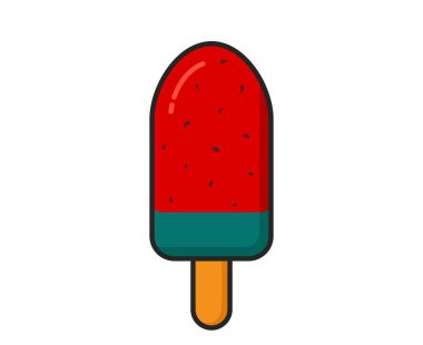 Kırmızı yeşil buz şekeri. Dondurma, soğuk meyveli tatlı ve yaz yemeği. İzole vektör resmi