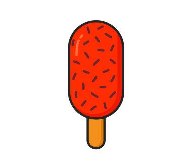 Çikolata parçacıklı meyveli dondurma. Buzlu lolipop, soğuk meyveli tatlı ve yaz yemeği. İzole vektör resmi