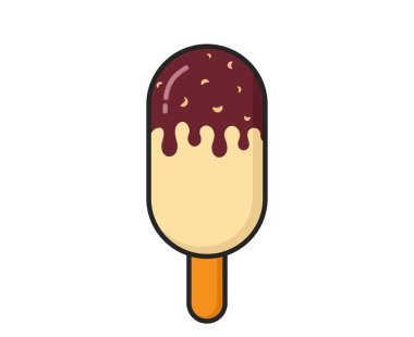 Çikolatalı tatlı soslu ve fındıklı dondurma. Soğuk tatlı ve yaz yemeği. İzole vektör resmi