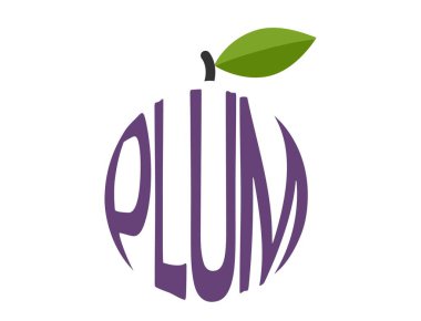 Erik şeklinde erik yazıtları. Doğal organik meyve. Hasat, tarım ve tarım sembolü. İzole vektör resmi