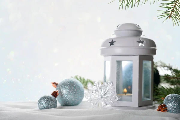 Christmas Lantern Decorations Light Background Christmas Decoration — Stock Photo, Image