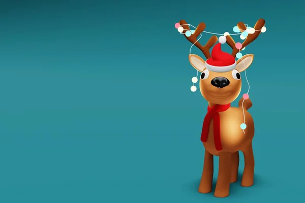用五彩缤纷的彩灯装饰圣诞驯鹿形象 3D渲染 — 图库照片
