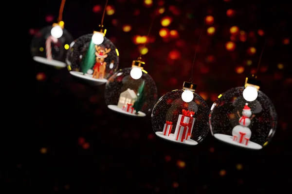 Boules Verre Noël Avec Fond Lumières Bokeh Rendu — Photo