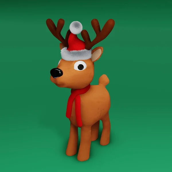 Cute Christmas Reindeer Figurine Render — Stock Photo, Image