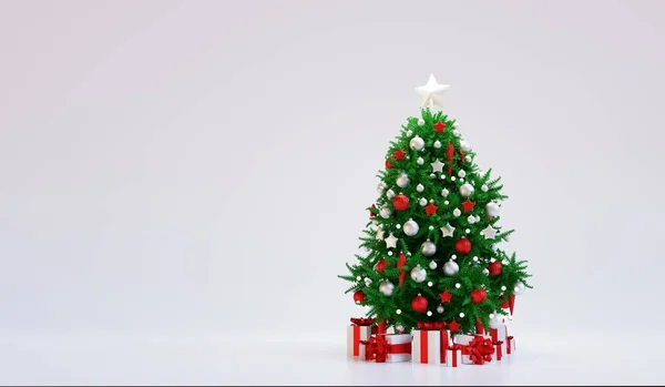 Árbol Navidad Con Caja Regalo Sobre Fondo Blanco Renderizar —  Fotos de Stock