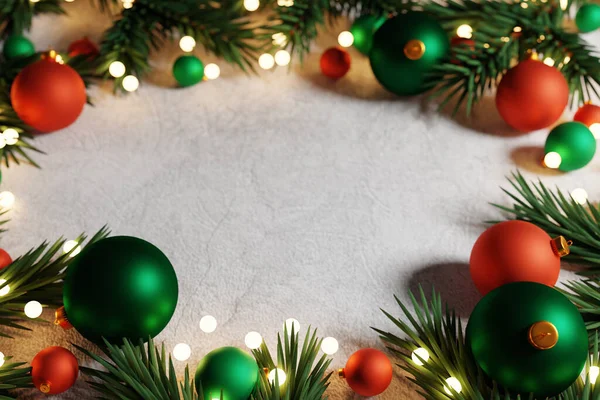 Рождественский Фон Красными Зелеными Декорациями Бетонном Фоне Вид Сверху Принято — стоковое фото