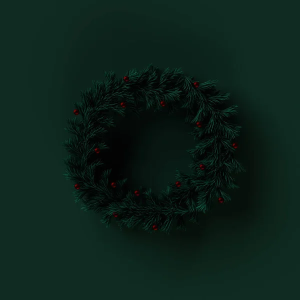 Christmas Wreath Made Pine Branches Decorated Lights Render — Stock Photo, Image