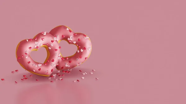 Happy Valentines day. Sweet heart donut on pink background. 3D render