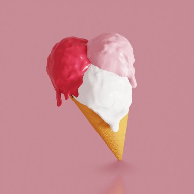 Tatlı yemek ikonu. Vanilyalı ve meyveli dondurma. 3d hazırlayıcı