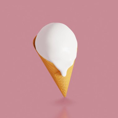 Sweet food icon. Melted vanilla Ice cream cone. 3d render