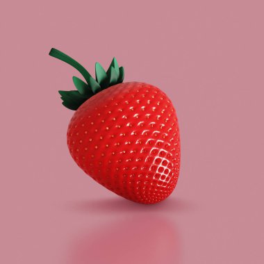 Berry icon. Ripe red strawberry. 3D render