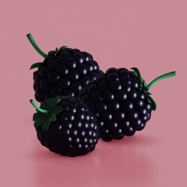Berry icon. Three ripe blackberries. 3D render