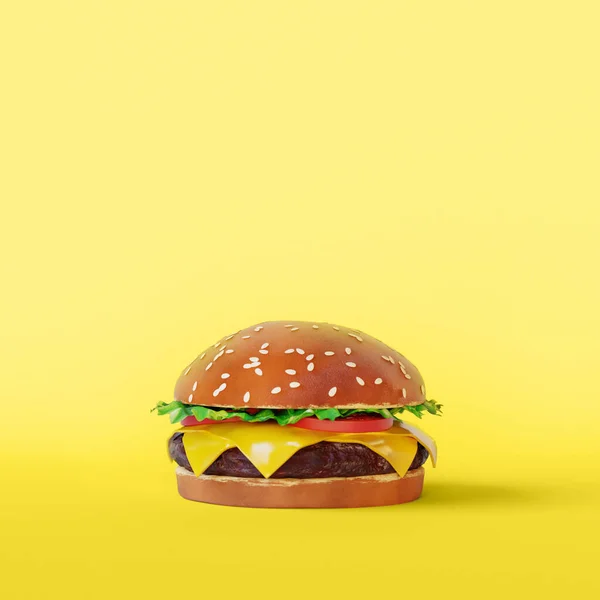 Reális Étel Klasszikus Burger Renderelés — Stock Fotó