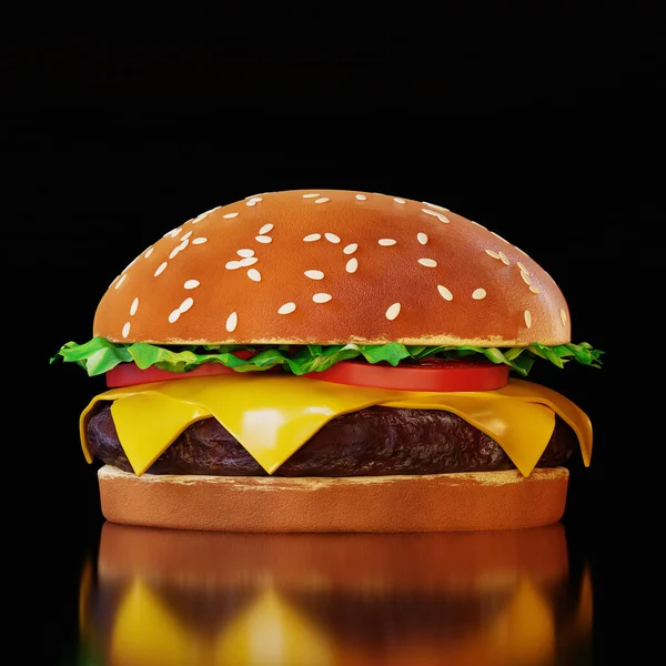 現実的な食べ物 古典的なバーガー 3Dレンダリング — ストック写真