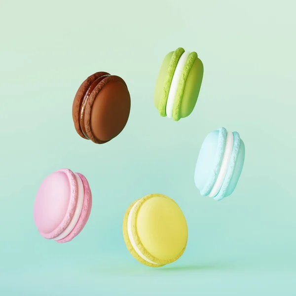 Realistic food. Colorful macaroons on pastel background. 3D render