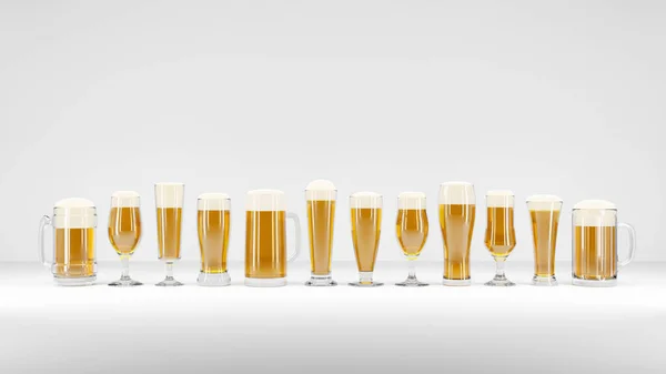 白を基調としたビールグラスセット 3Dレンダリング — ストック写真