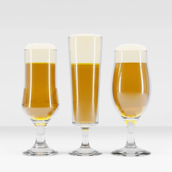 Biergläser Auf Weißem Hintergrund Darstellung — Stockfoto