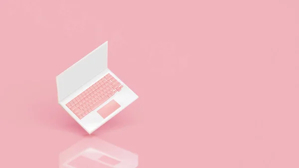 Schoolbenodigdheden Icoon Witte Laptop Met Roze Toetsenbord Weergave Rechtenvrije Stockafbeeldingen