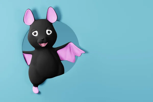 Cute Halloween Bat Looking Circle Frame Render — Stock Photo, Image