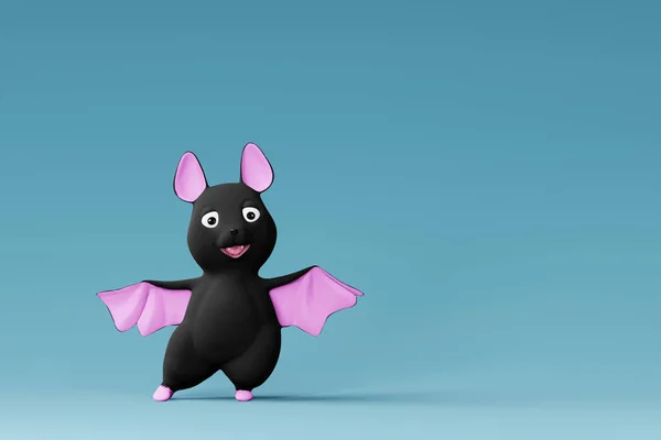 Cute Halloween bat on blue background. 3d render