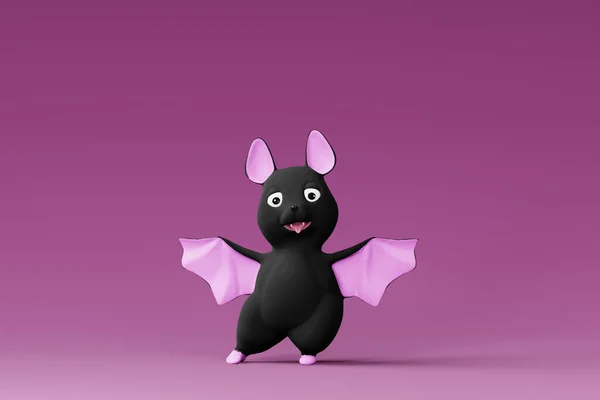 Cute Halloween Bat Fioletowym Tle Renderowanie — Zdjęcie stockowe