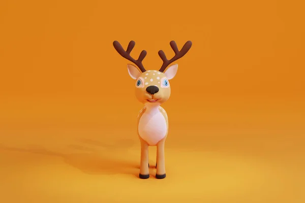 可爱的漫画鹿黄背景 3D渲染 — 图库照片