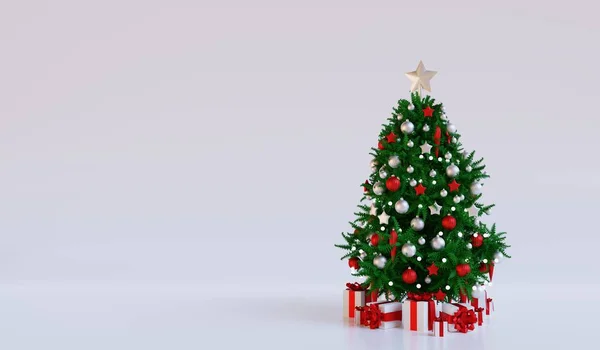Χριστουγεννιάτικο Δέντρο Κουτί Δώρου Λευκό Φόντο Απόδοση — Φωτογραφία Αρχείου