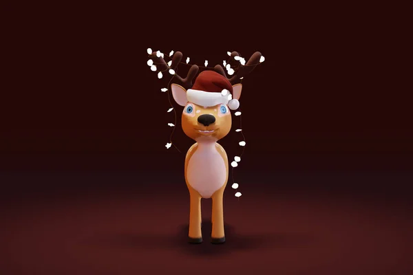 Carino Cartone Animato Deer Ghirlanda Leggera Rendering — Foto Stock