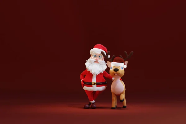 Милый Мультяшный Санта Клаус Олень Рендеринг — стоковое фото