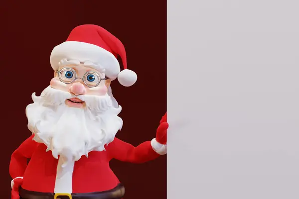 可爱的卡通圣诞老人与横幅 3D渲染 — 图库照片