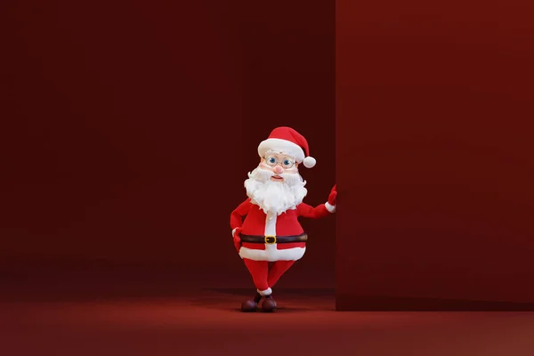可爱的卡通圣诞老人与横幅 3D渲染 — 图库照片