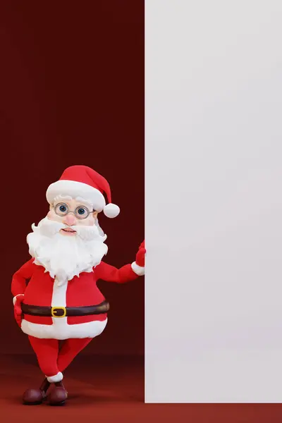 Bonito Desenho Animado Papai Noel Com Banner Renderização — Fotografia de Stock