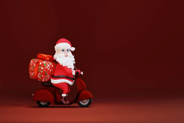 Kreskówka Santa Claus Pudełka Prezent Jazdy Skuter Renderowanie — Zdjęcie stockowe