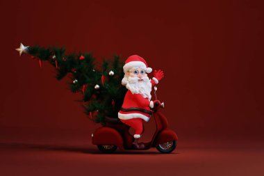 Çizgi Noel Baba ve Noel ağacı scooter 'ı. 3d hazırlayıcı