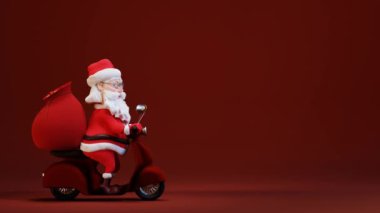Çizgi Noel Baba 'nın Noel hediye kutularıyla mobiletli kusursuz döngüsü. 3d canlandırma