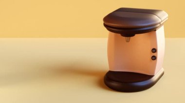 Espresso yapıyorum. Kahve makinesinden fincana kahve dökülüyor. 3 Boyutlu Canlandırma