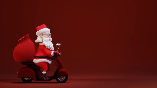 Płynna Animacja Pętli Kreskówki Santa Claus Pudełkami Świątecznymi Skuterze Torba — Wideo stockowe