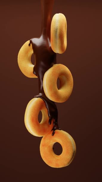 Animação Looping Sem Costura Derramar Chocolate Donuts Fundo Marrom Animação — Vídeo de Stock
