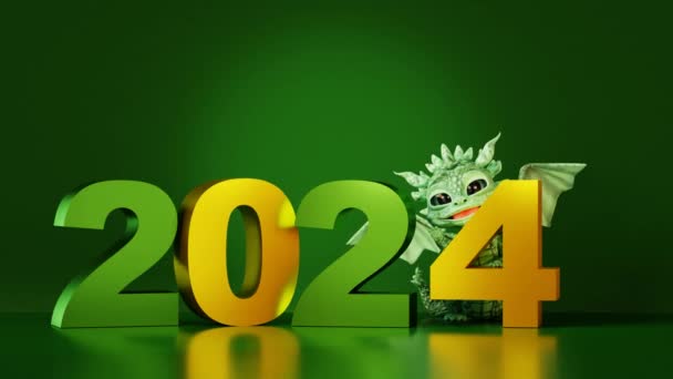 Ano Dragão Comemorando Dragão Dos Desenhos Animados Ficar Perto 2024 — Vídeo de Stock