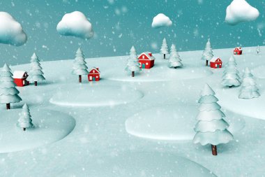 Zencefilli evleri olan sihirli bir Noel ormanı. 3d hazırlayıcı