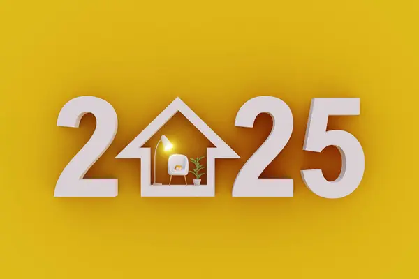 House Illustration ile yaratıcı 2025 Yeni Yıl Konsepti. 3d hazırlayıcı