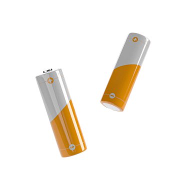 Arkaplanda turuncu ve beyaz desenli iki pil var.