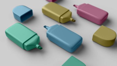 Beyaz arkaplanda çeşitli renkli mini işaretler